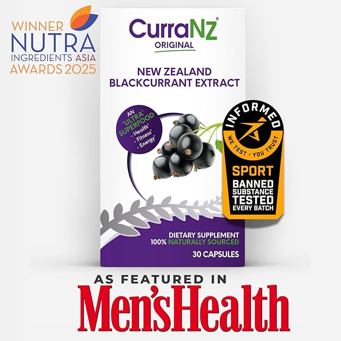 CURRANZ New Zealand Blackcurrant Extract Sports Nutrition Capsules | Muscle Recovery | Endurance Performance | Pre or Post Workout Supplement | Vegan & Caffeine Free (30 Capsules)