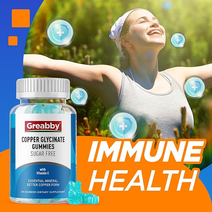 Copper Glycinate Gummies, 2mg Chelated Copper with Vitamin C, High Absorption Copper Supplements for Women 25-44, Immune, Energy, Skin & Bone Health, 60 Count