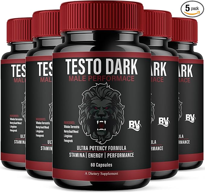 BLUE VIBE TestoDark Premium Wellness & Advanced Health Management Supplement Pills, TestoDark Maximum Strength Daily Health & Overall Wellness Formula Supplement Tablets (5 Pack - 300 Capsules)