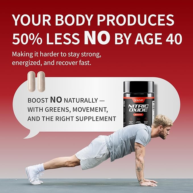 Snap Supplements Nitric Oxide Supplement with L-Arginine to Support Energy, Quick Recovery, Heart Health, Muscle Growth & Circulation, 60 Vegetarian Capsules (1 Month Supply)