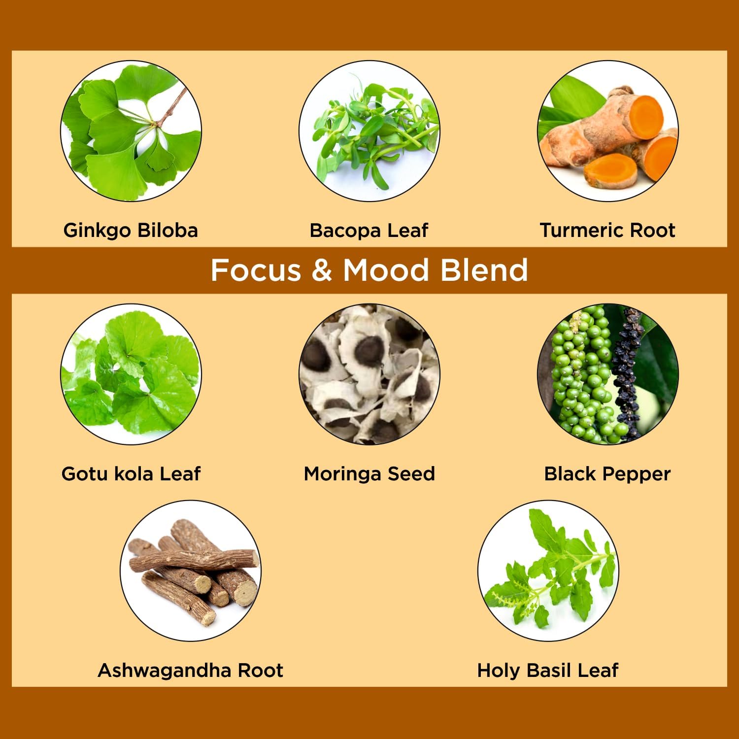 Organic Veda Ginkgo Biloba Turmeric Bacopa Brain Supplement for Memory, Mood & Focus with Ashwagandha - Concentration, Energy & Brain Booster, Healthy Joints & Circulation Support - 60 Vegan Capsule