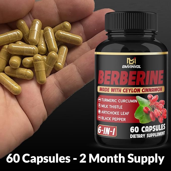 Berberine with Ceylon Cinnamon, Turmeric, Milk Thistle, Artichoke, Black Pepper - 60 Count - Pack of 1