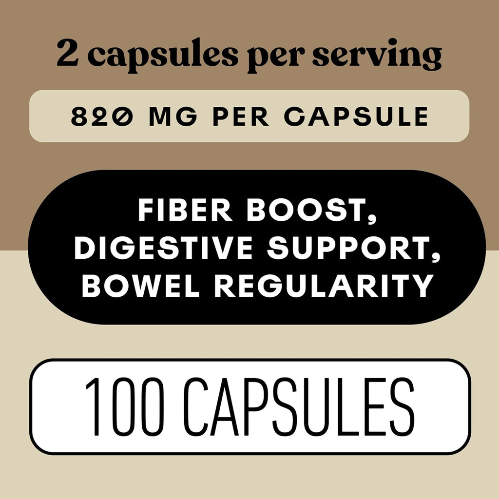 Pure Natural Whole Psyllium Husk Powder Capsules - 660mg Capsules 100 Pure Unflavored Fiber & Colon Cleanse Pills