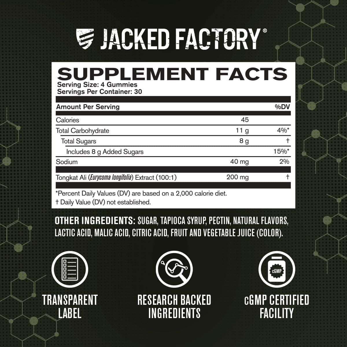 Jacked Factory Tongkat Ali Gummies - 100:1 Tongkat-Ali (Eurycoma Longifolia) Extract for Enhanced Vitality, Improved Energy Levels, Increased Strength, & Lean Muscle Growth - 120 Count, Tart Cherry
