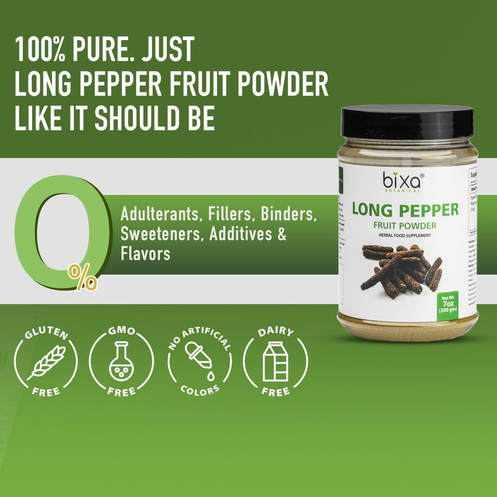 bixa BOTANICAL Long Pepper Powder| Pippali (Piper Longum) | Ayurvedic Supplement & Meat Seasoning | Strong Aroma, Steam Treated, Vegan, Non GMO & 100% Pure |200 GMS /7 Oz
