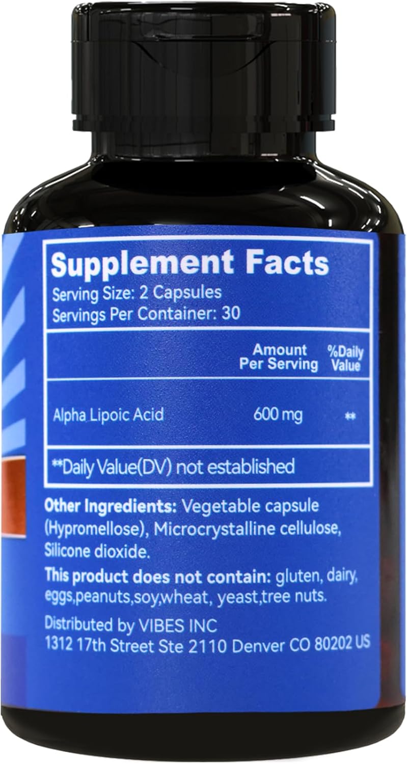 Alpha Lipoic Acid Supplement, Alpha Lipoic Acid 600mg Per Serving, Vegan, Gluten Free, Non-GMO ALA Supplement, 60 Vegetable Capsules