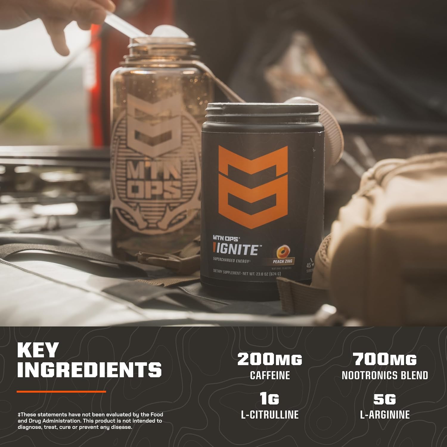 MTN OPS Ignite Trail Packs Energy Drink Powder, Gluten Free Nootropic Supplement Drink Mix, L Arginine, L Citrulline, Caffeine & Nootropic Sugar Free Drink Mix, 20 Servings, Pineapple Crush
