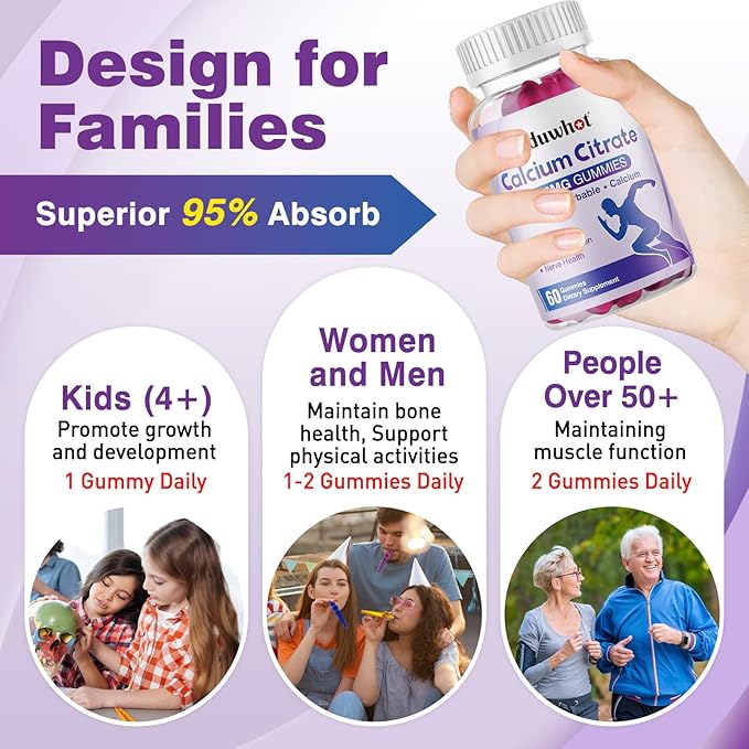 Calcium Citrate Gummies, Chewable Calcium Citrate 1000mg for Bone, Muscle & Immune Support, Ultimate Absorption Calcium Supplements for Women & Men, Blueberry, 120 Chews