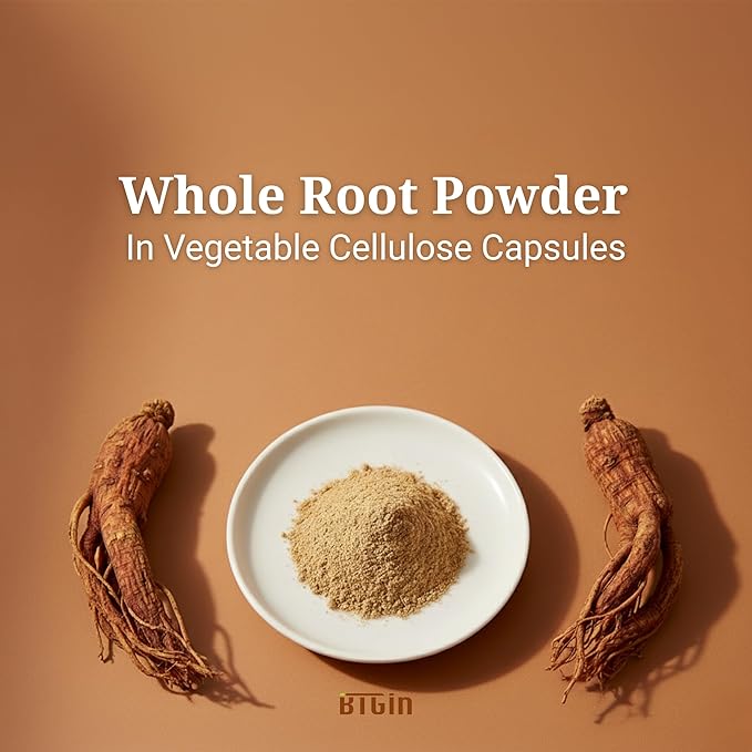 The Root Original Korean Red Panax Ginseng Supplement - 100% Whole Fine Root Powder with Natural Fiber & Minerals - Caffeine Free Stamina, Wellness & Immunity Support - 60 Capsules