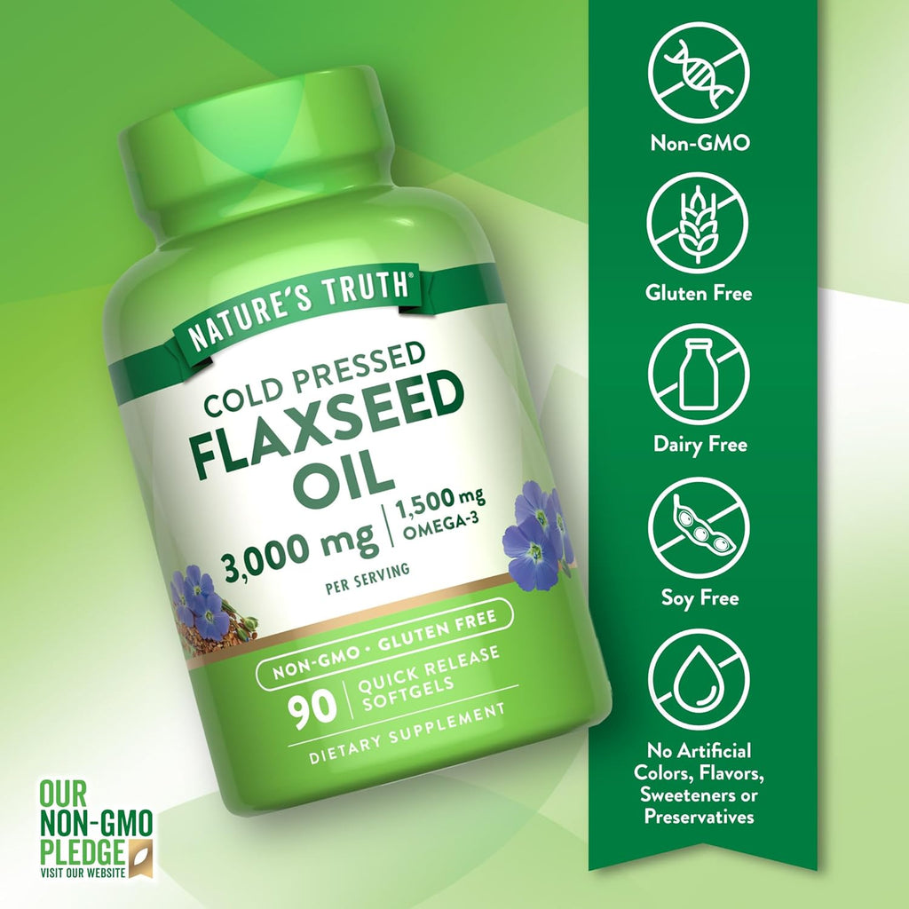 Nature's Truth Flaxseed Oil Softgels | 90 Count | Cold Pressed, Non-GMO & Gluten Free Supplement