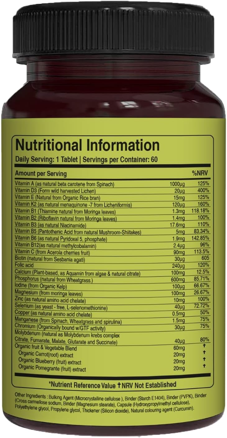 Pure Nutrition Whole Food Multivitamins for Men | 60 Tabs | One-A-Day | 100% RDA | 24 Natural Vitamins and Minerals | All Natural Plant Based Men's Multivitamin | 2 Months Supply