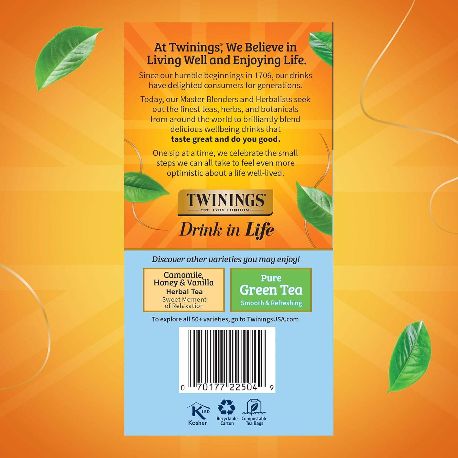 Twinings Pure Camomile Herbal Tea individually Wrapped Bags, 50 Count (Pack of 6), Naturally Caffeine-Free, Enjoy Hot or Iced, 300 Teabags