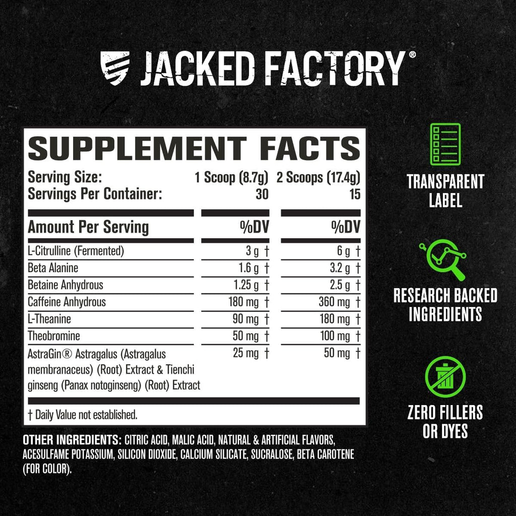 Jacked Factory NITROSURGE Pre Workout Supplement - Endless Energy, Instant Strength Gains, Clear Focus, Intense Pumps - NO Booster & Powerful Preworkout Energy Powder - 30 Servings, Sour Peach Rings