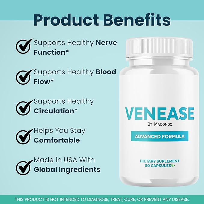 Venease Capsules - Official Venease Premium Supplement Support Advanced Formula All Natural for Vein Wellness & Health Multivitamin Pure Formula - 60 Capsules for 1 Month