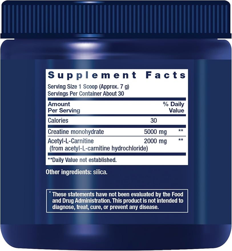 Life Extension Creatine Acetyl-L-Carnitine Energy Plus, Energy Support Supplement, creatine monohydrate, Acetyl-L-carnitine, Gluten-Free, Non-GMO, Vegetarian, 30 Servings