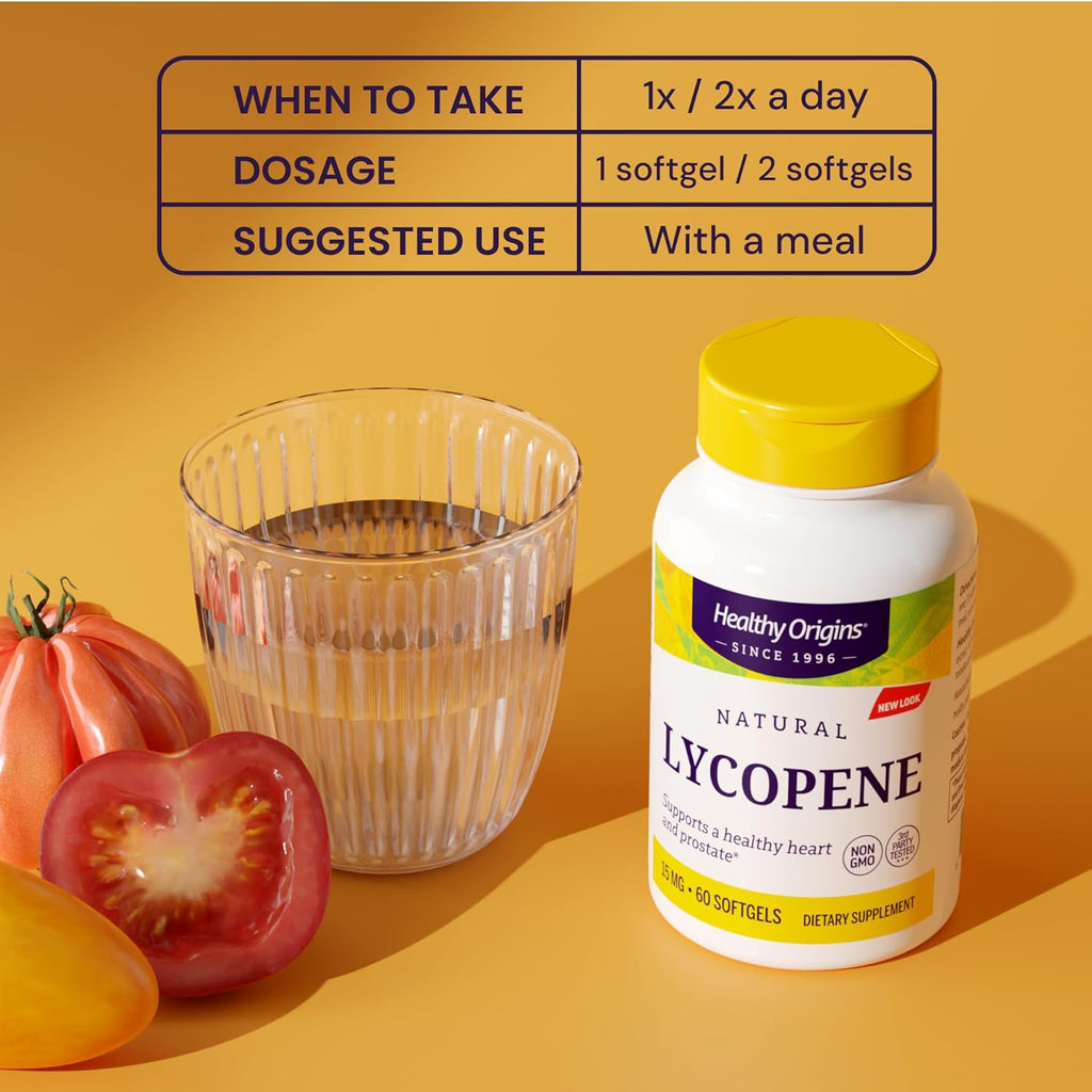 Healthy Origins Lycopene 15 mg (Natural, Non-GMO, Gluten Free, Skin Support, Prostate Support), 180 Softgels