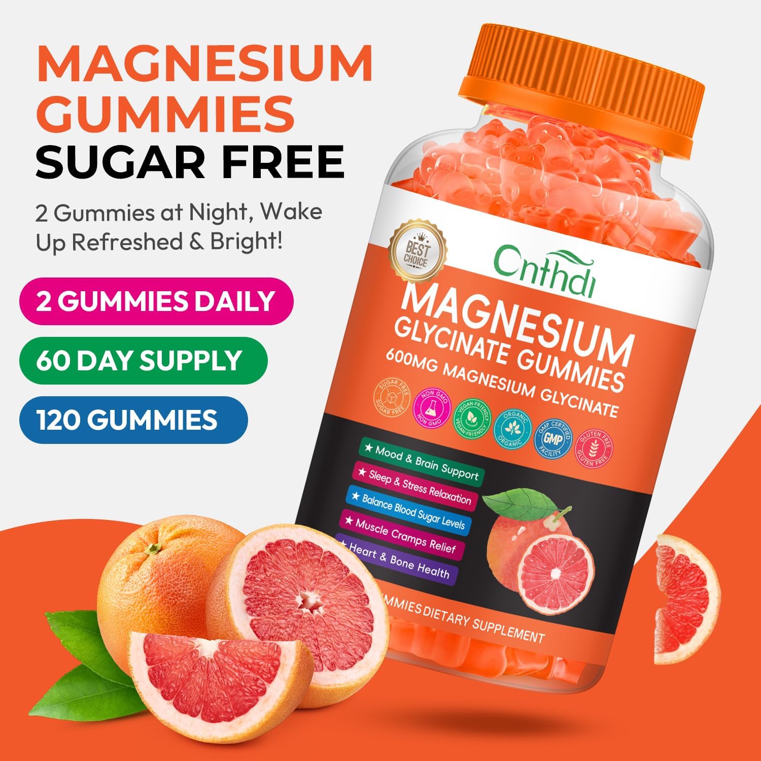 Magnesium Glycinate Gummies for Women & Kids, High Absorption Magnesium Citrate with L-Threonate, Calcium, B6, D3, Chews Gummy, Relaxation, Stress Relief, Night Rest