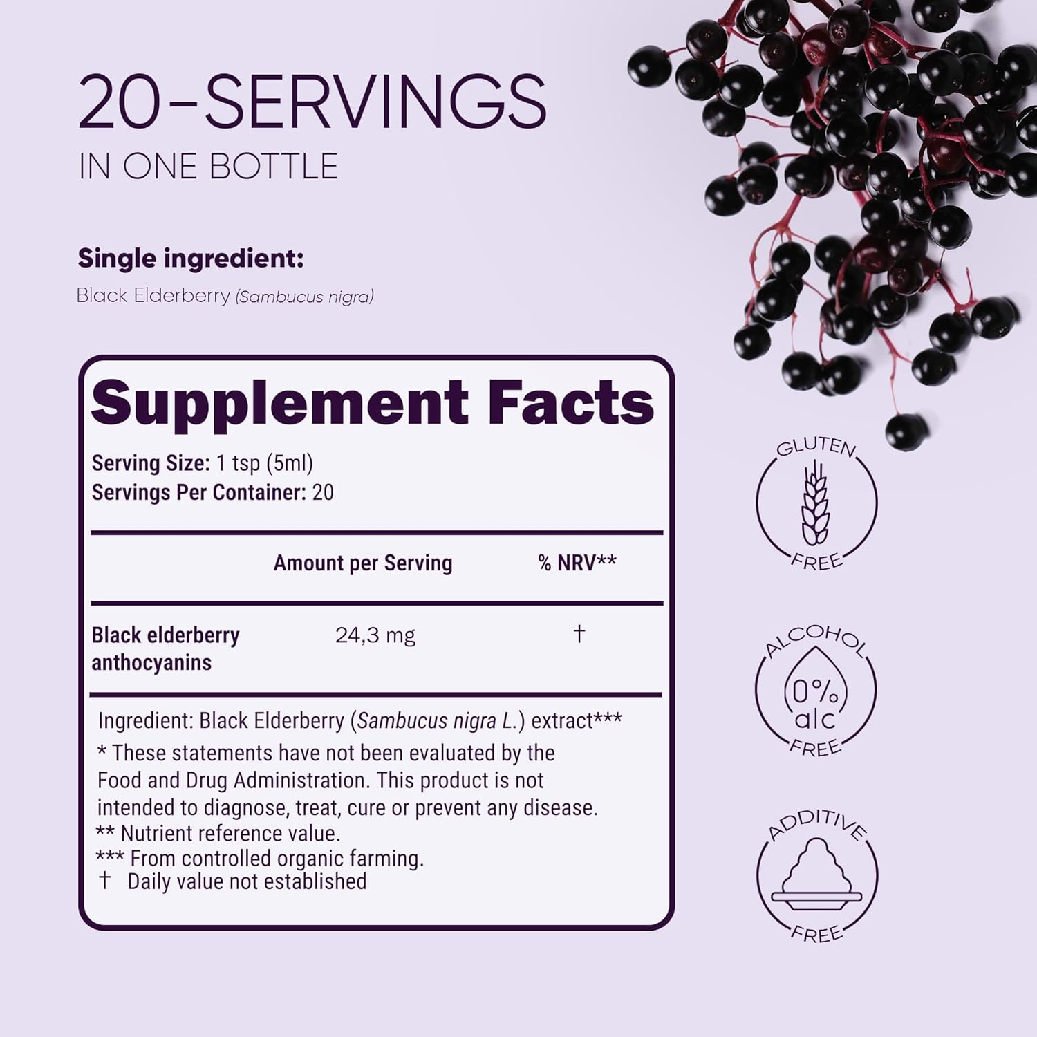 Organic Elderberry Syrup USDA Certified 3.4 fl oz Bottle Liquid Sambucus Elderberry Immune Support Supplement for Kids and Adults Alcohol-Free European Origin Elderberries Extract High Bioavailability