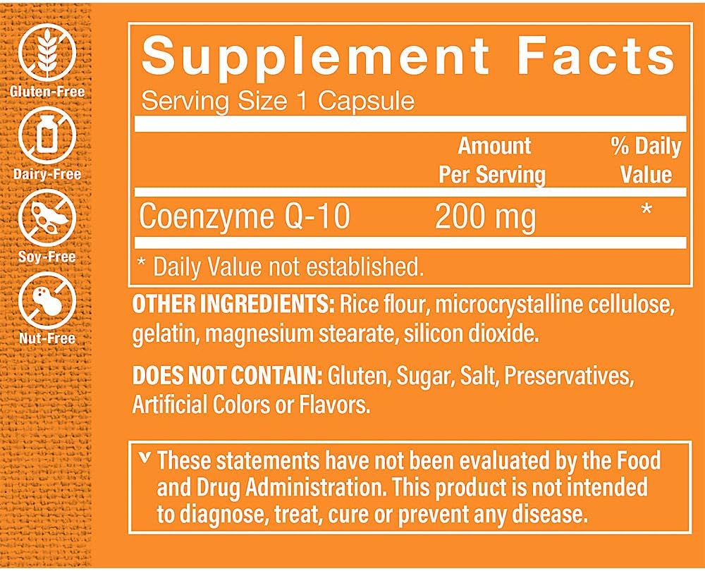 The Vitamin Shoppe CoQ-10 200mg - Beneficial for Those Taking Statins – Supports Heart & Cellular Health and Healthy Energy Production, Essential Antioxidant – Once Daily (60 Capsules)