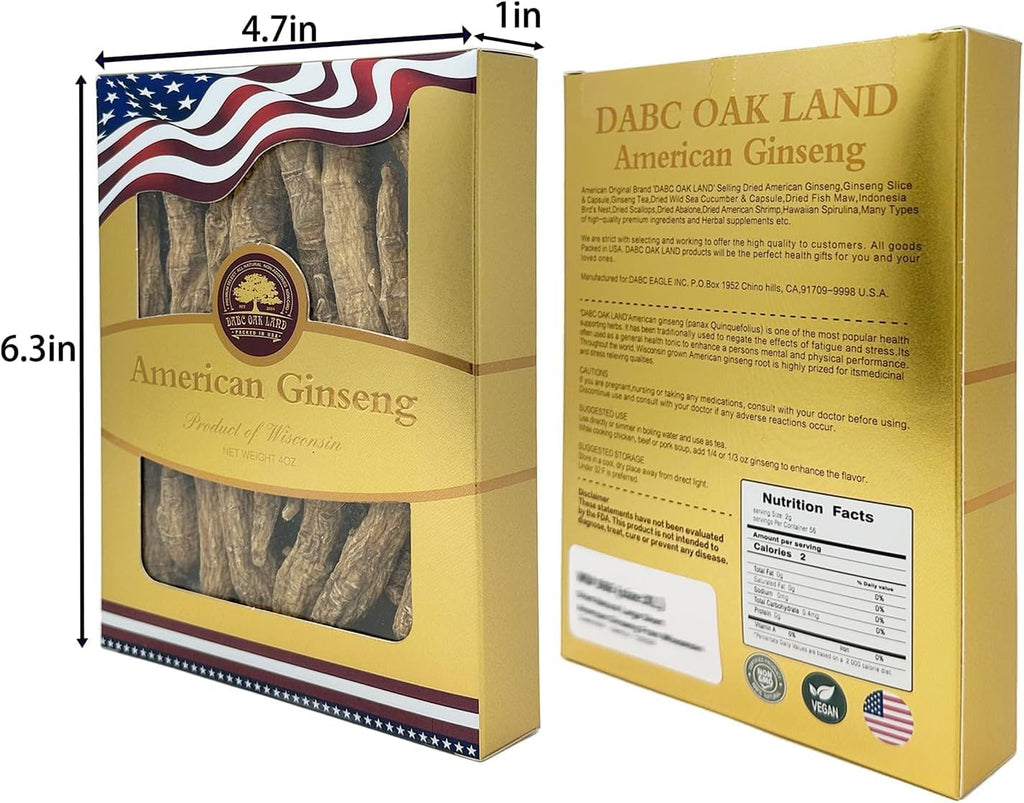 Wisconsin American Ginseng, 8OZ American Wisconsin Ginsengss Slices Root 西洋参/花旗参 Energy for Men & Women Ginseng in Soup, Tea Smoothies 4 Ounce Box of 2 Large Long-Branch