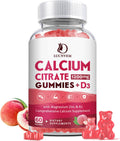 Calcium Citrate 1200mg with Vitamin D3 Gummies, Calcium Gummies with Vitamin D3 for Women & Men, Calcium Magnesium Zinc for Bone Muscle Healthy- Natural White Peach Flavor- 30 Day Supply