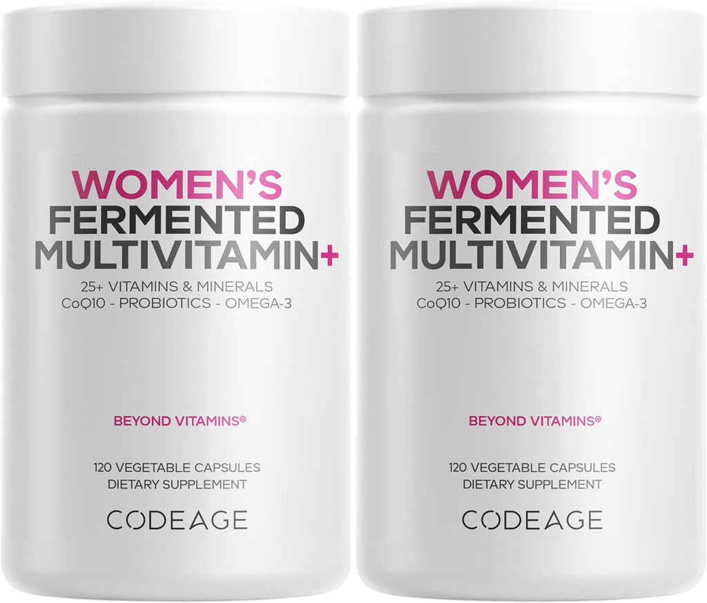 Codeage Women’s Daily Multivitamin, 25+ Vitamins & Minerals, Fermented, Organic Whole Foods, Probiotics Supplement - Vitamin A, B, C, D, E & K, Omega 3, Zinc – Vegan - 2 Pack