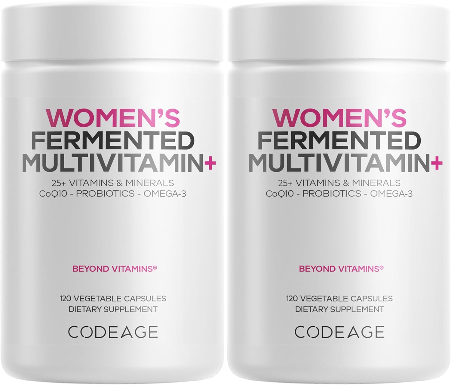 Codeage Women’s Daily Multivitamin, 25+ Vitamins & Minerals, Fermented, Organic Whole Foods, Probiotics Supplement - Vitamin A, B, C, D, E & K, Omega 3, Zinc – Vegan - 2 Pack