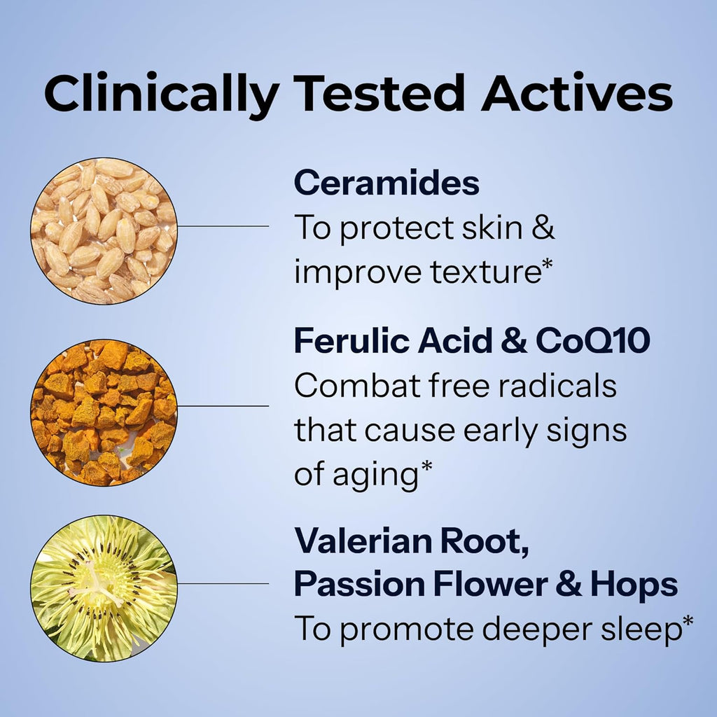 HUM Mighty Night Nighttime Sleep Supplement for Skin Care, CoQ10, Valerian Root & Ferulic Acid to Support Cell Turnover, Skin Vitamins for Women and Men, Overnight Beauty Vitamins, 60 Vegan Softgels
