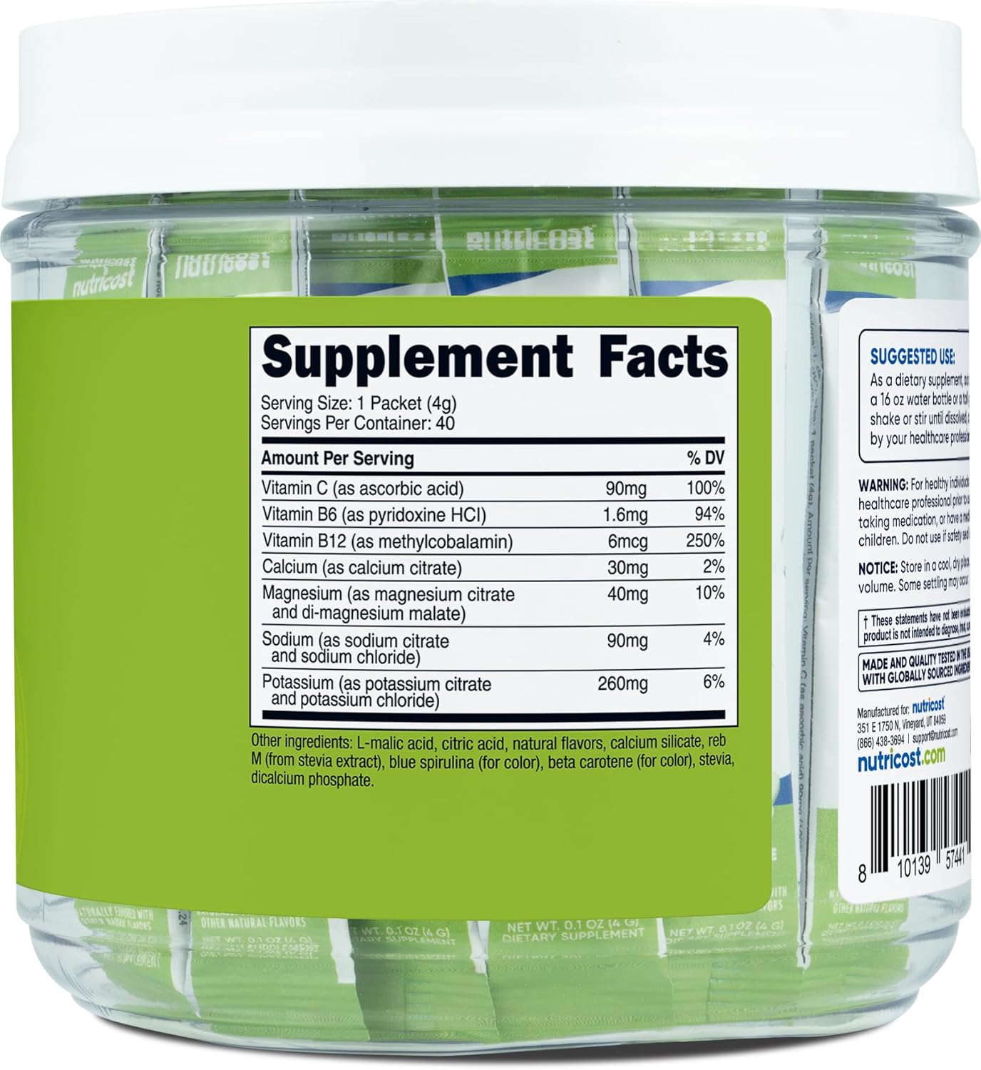 Nutricost Electrolytes Complex, Green Apple Flavored, 40 Stickpacks - Advanced Hydration Complex