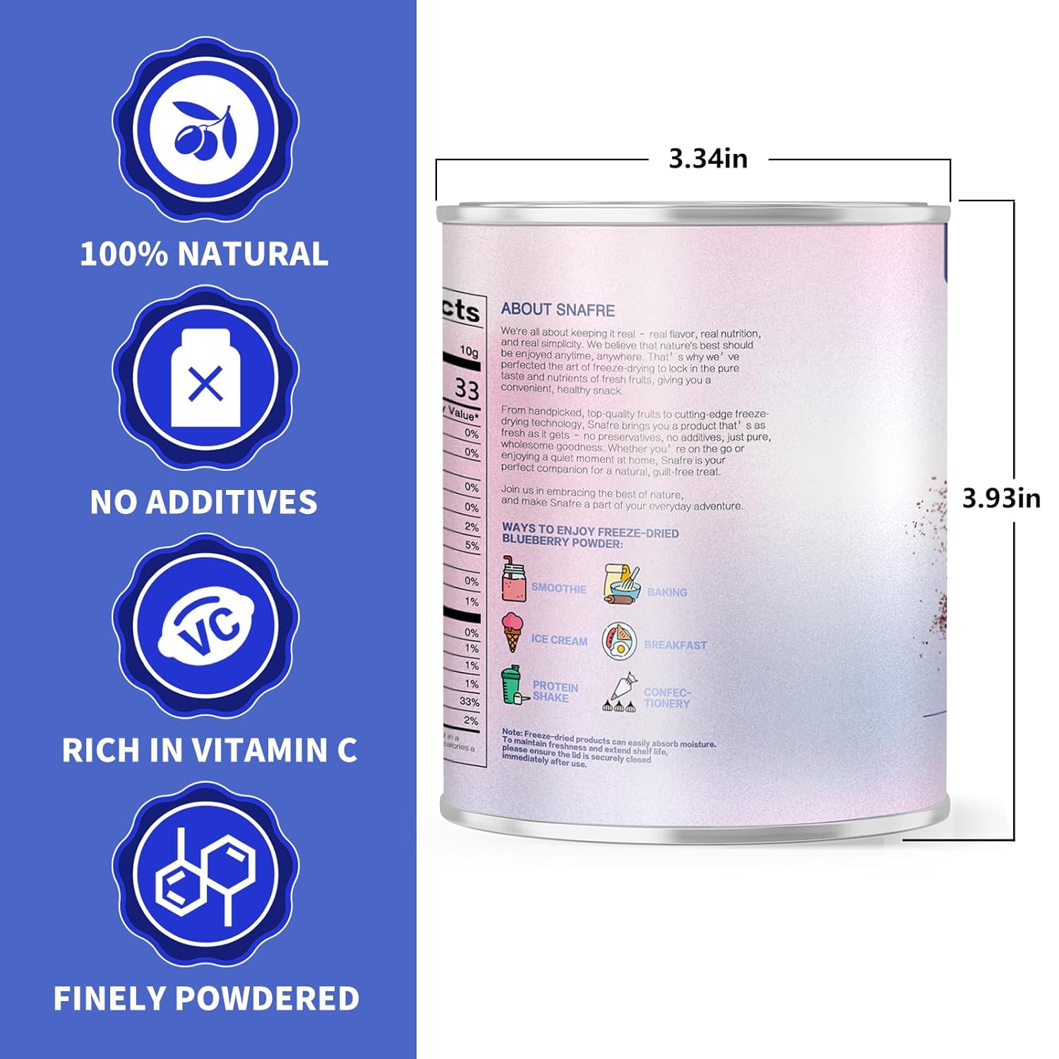 Blueberry Powder, 6.7OZ Freeze Dried Blueberry Pow der, Freeze Dried Fruit Powder, No Sugar & Additives, Great for Oatmeal, Cereal, Yogurt, Ice Cream, Pudding, Cookies, Cakes