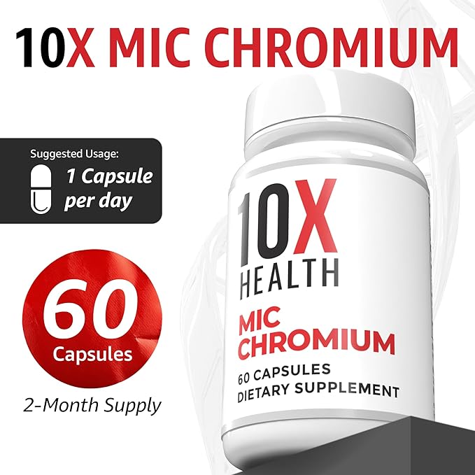 10X Health MIC Chromium Supplements - 60 Capsules - Contains Choline Inositol & L Methionine - Mineral Supplements for Daily Nutritional Support - Chromium, L-Methionine, Choline Supplements