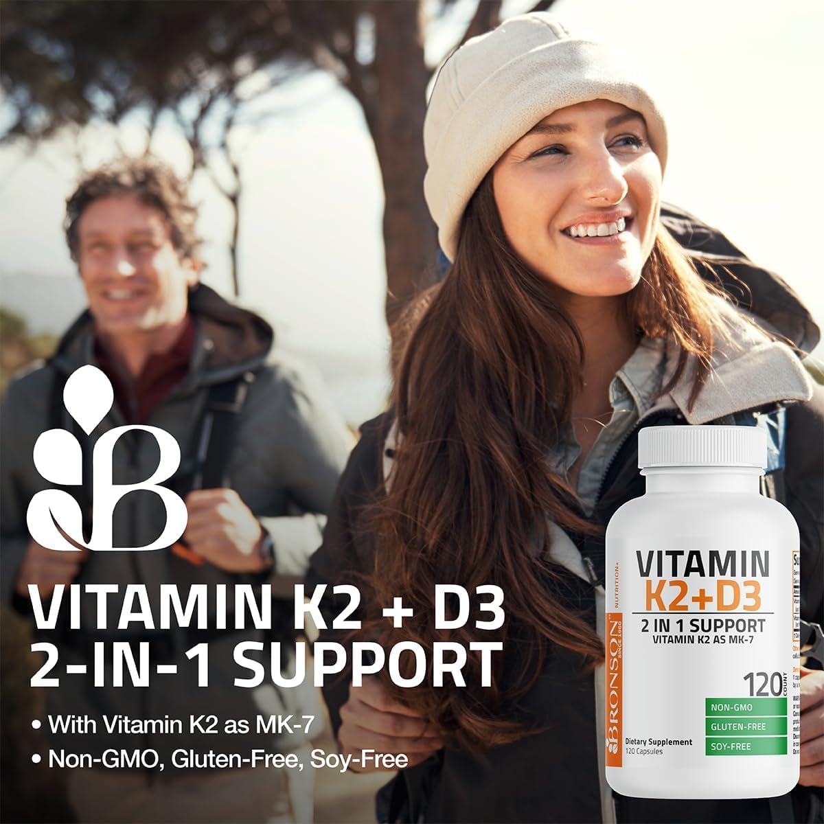 Bronson Vitamin K2 (MK7) with D3 Supplement Non-GMO Formula 5000 IU Vitamin D3 & 90 mcg K2 MK-7 Easy to Swallow D & K Complex, 250 Capsules