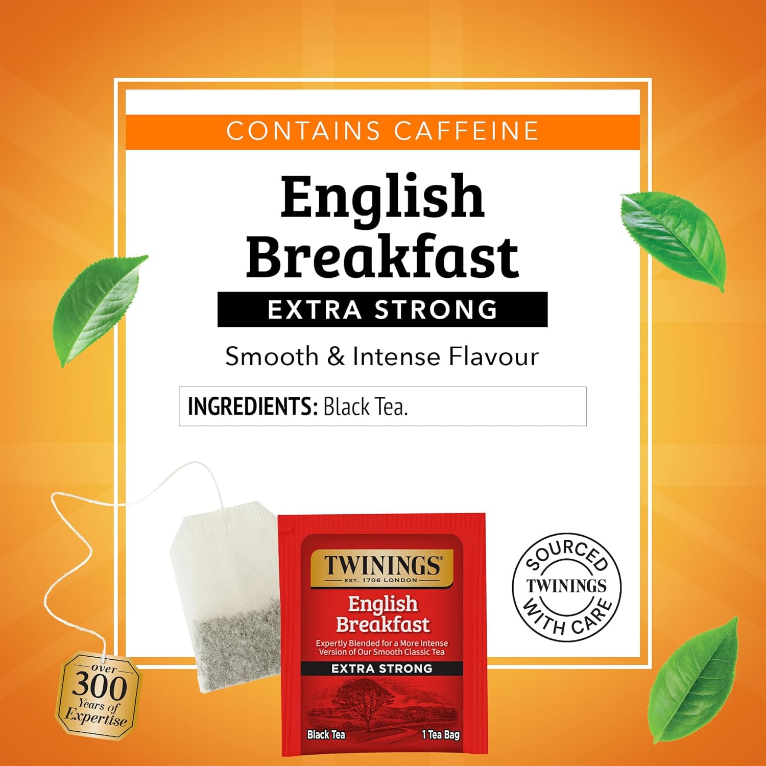 Twinings English Breakfast Extra Strong Black Tea Individually Wrapped Bags, 20 Count (Pack of 1), Robust, Caffeinated, Enjoy Hot or Iced, 20 Teabags