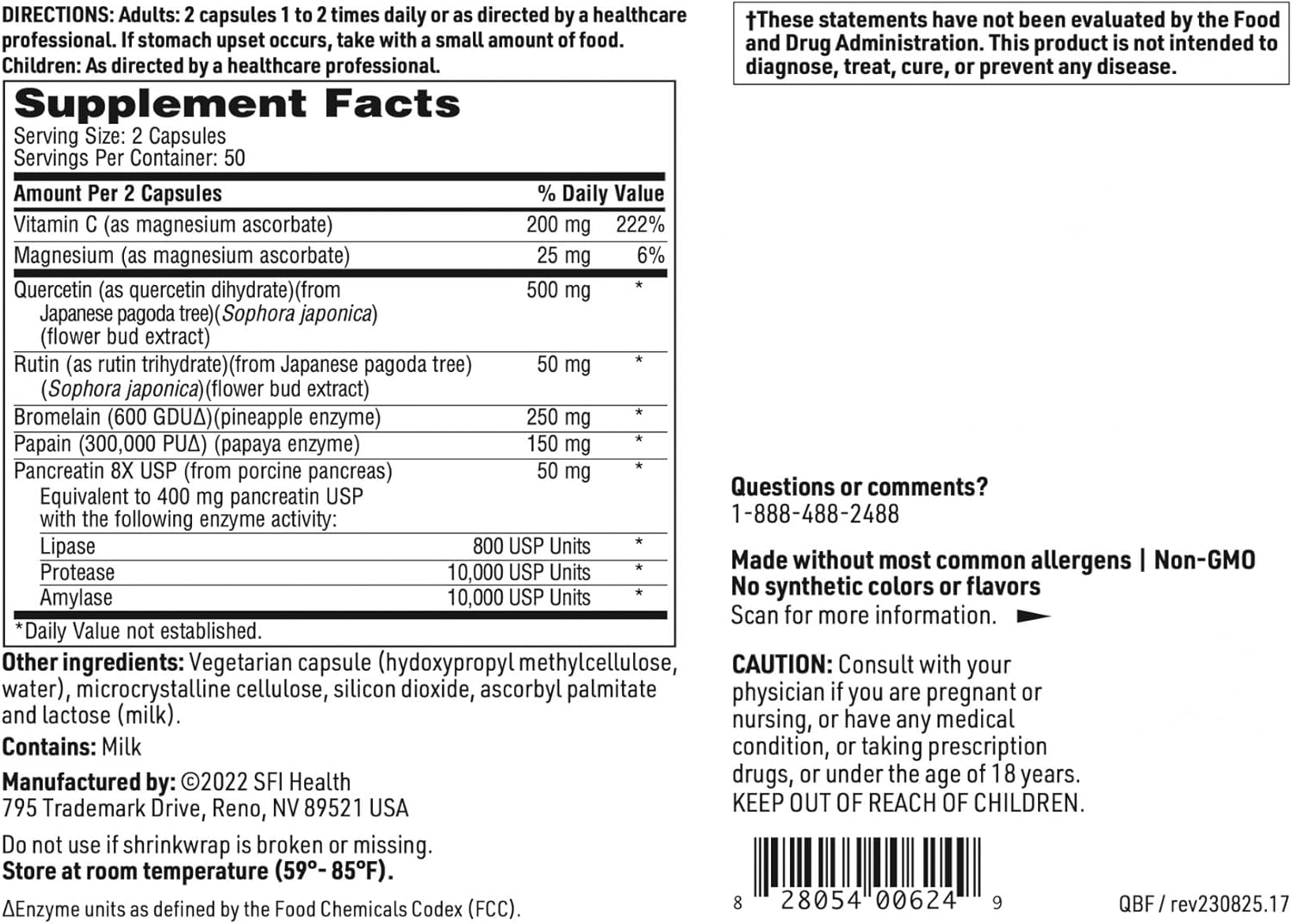 Klaire Labs SFI Health Quercetin-Bromelain Forte - Immune & Seasonal Support Enzymes with Pancreatic, Proteolytic, Bromelain, Papain Enzymes & Bioflavonoids (100 Capsules)