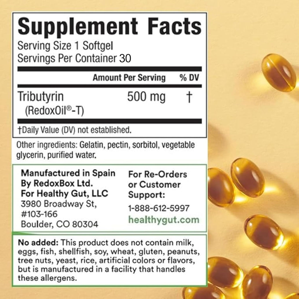 Tributyrin-X | Most Bioavailable Butyrate Postbiotic for Gut Health & Leaky Gut Support | 99% Pure w/Zero Odor | 30 Softgels