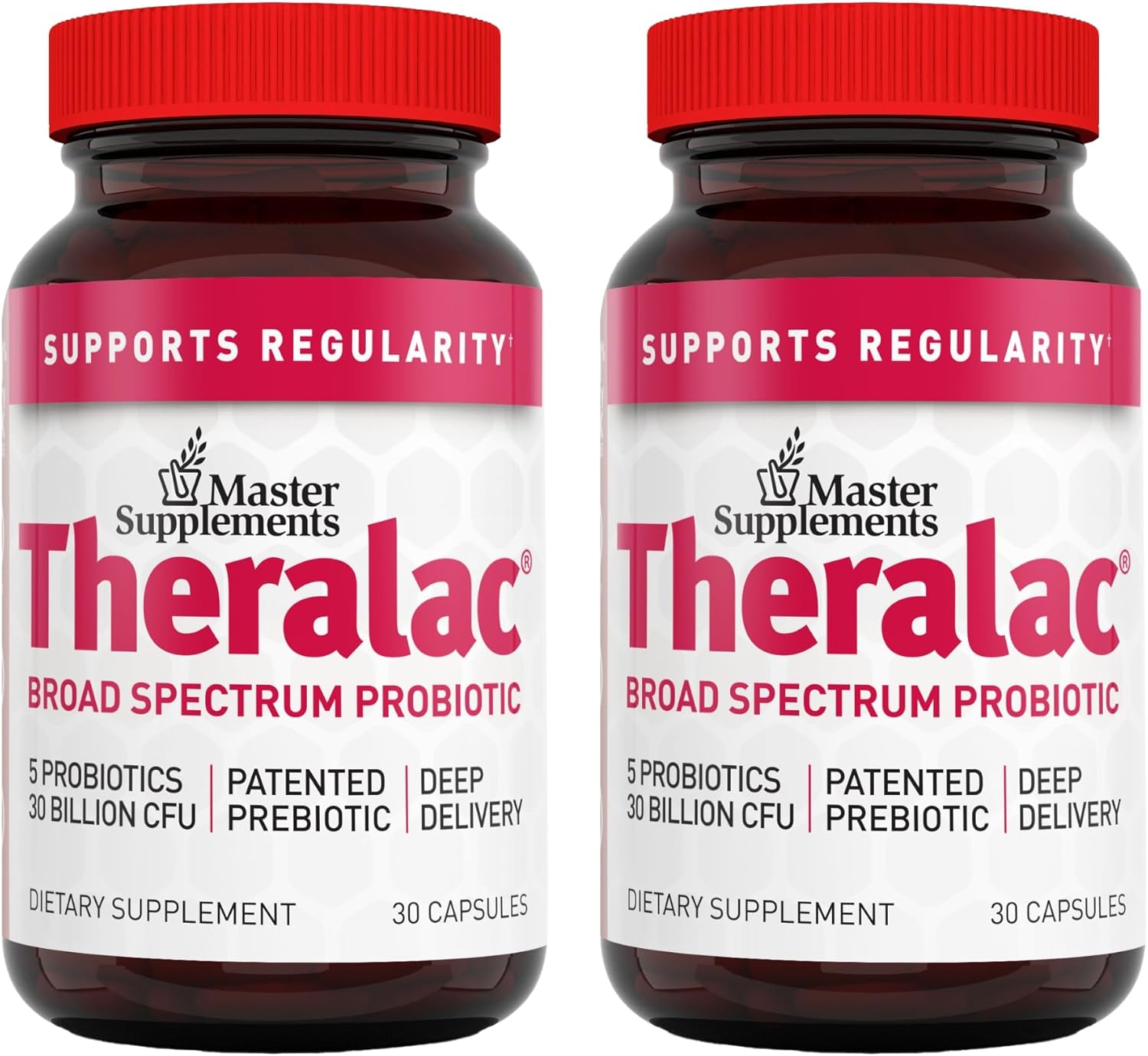 Master Supplements Theralac - 30 Capsules, Pack of 2 - Multi-Strain Probiotic for Optimal Gut Health + Gas & Bloating Relief - Gluten Free - 60 Servings