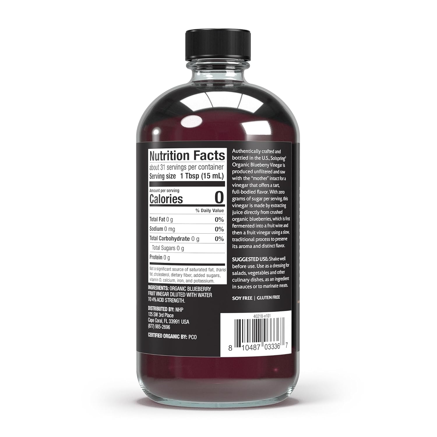 Dr. Mercola Solspring Organic Blueberry Vinegar, 2 Bottle (16 Fl. Oz.), Tart, Full-Bodied Flavor, non GMO, Soy Free, Gluten Free, USDA Organic