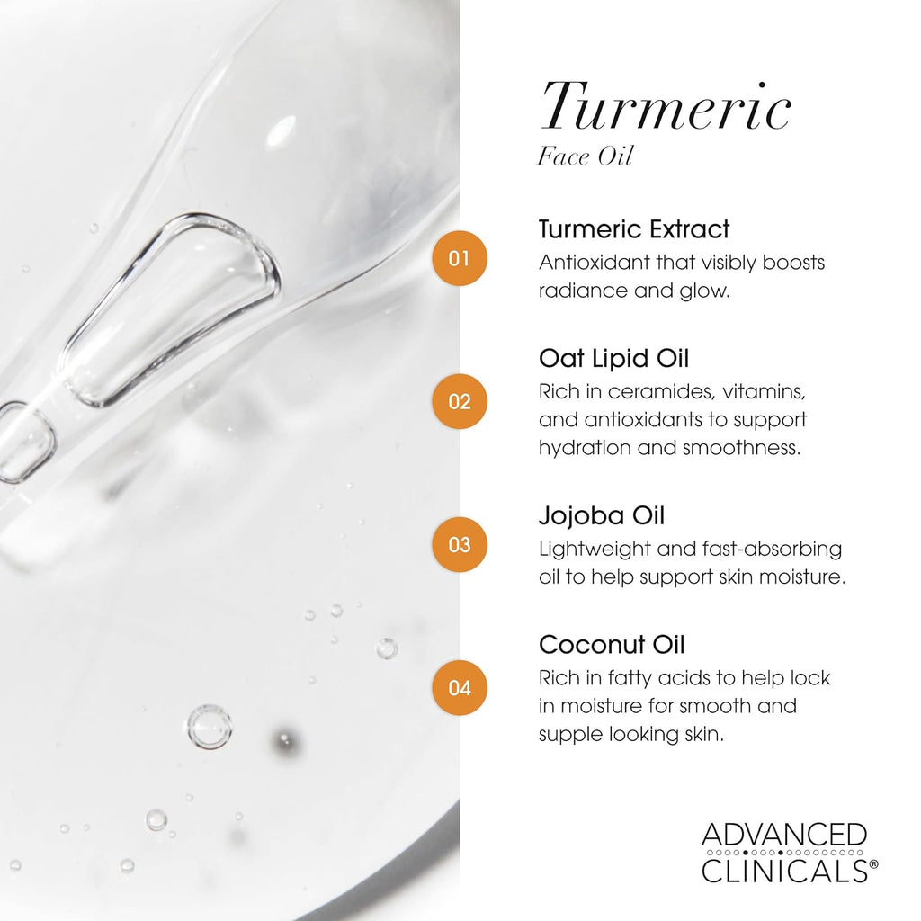 Advanced Clinicals Turmeric Oil Serum For Face | Facial Skin Care Serum With Jojoba + Coconut Oil To Improve Appearance Of Dark Spots & Uneven Skin Tone | Antioxidant Dry Skin Moisturizer, 1.8 Fl Oz