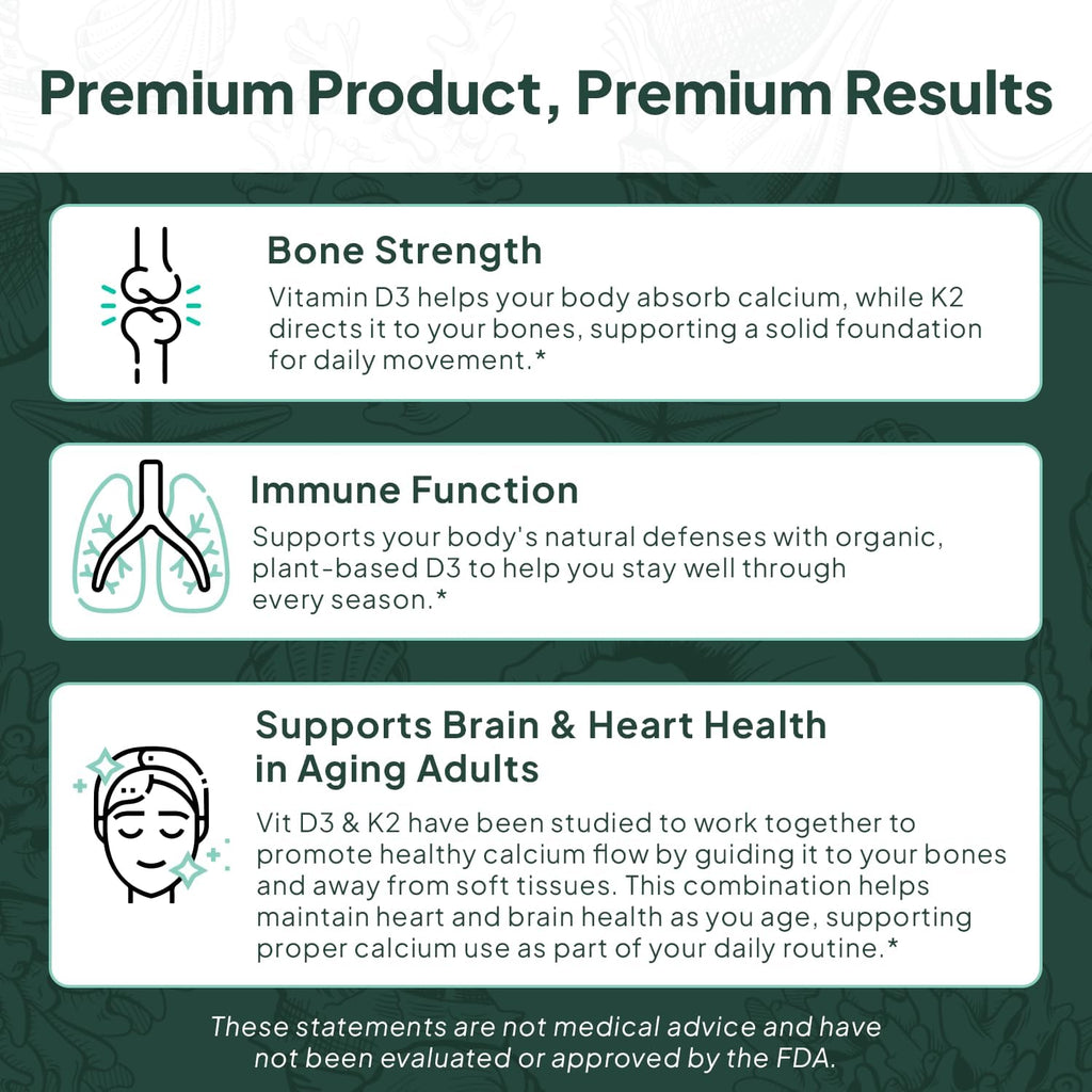 Better D3 + K2-100% Organic VIT D3 and K2 Supplements with Maximum Bioavailability - Supports Bone Density, Calcium Balance, Immunity & Mood - 1-Pack, 30-Day Supply