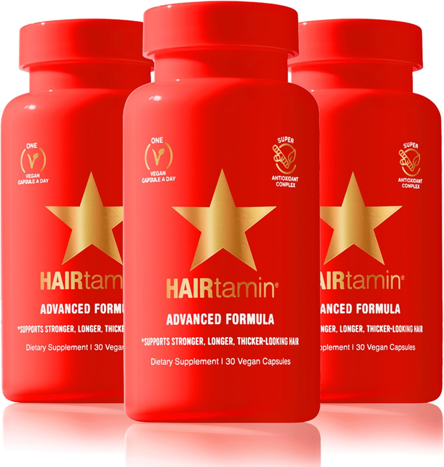 HAIRtamin Advanced Formula Hair Growth Supplement for Women & Men, Supports Stronger, Longer, Visibly Thicker Hair, With 5000 mcg Biotin, Vitamins & Antioxidants, 100% Vegan – 3 Month Supply
