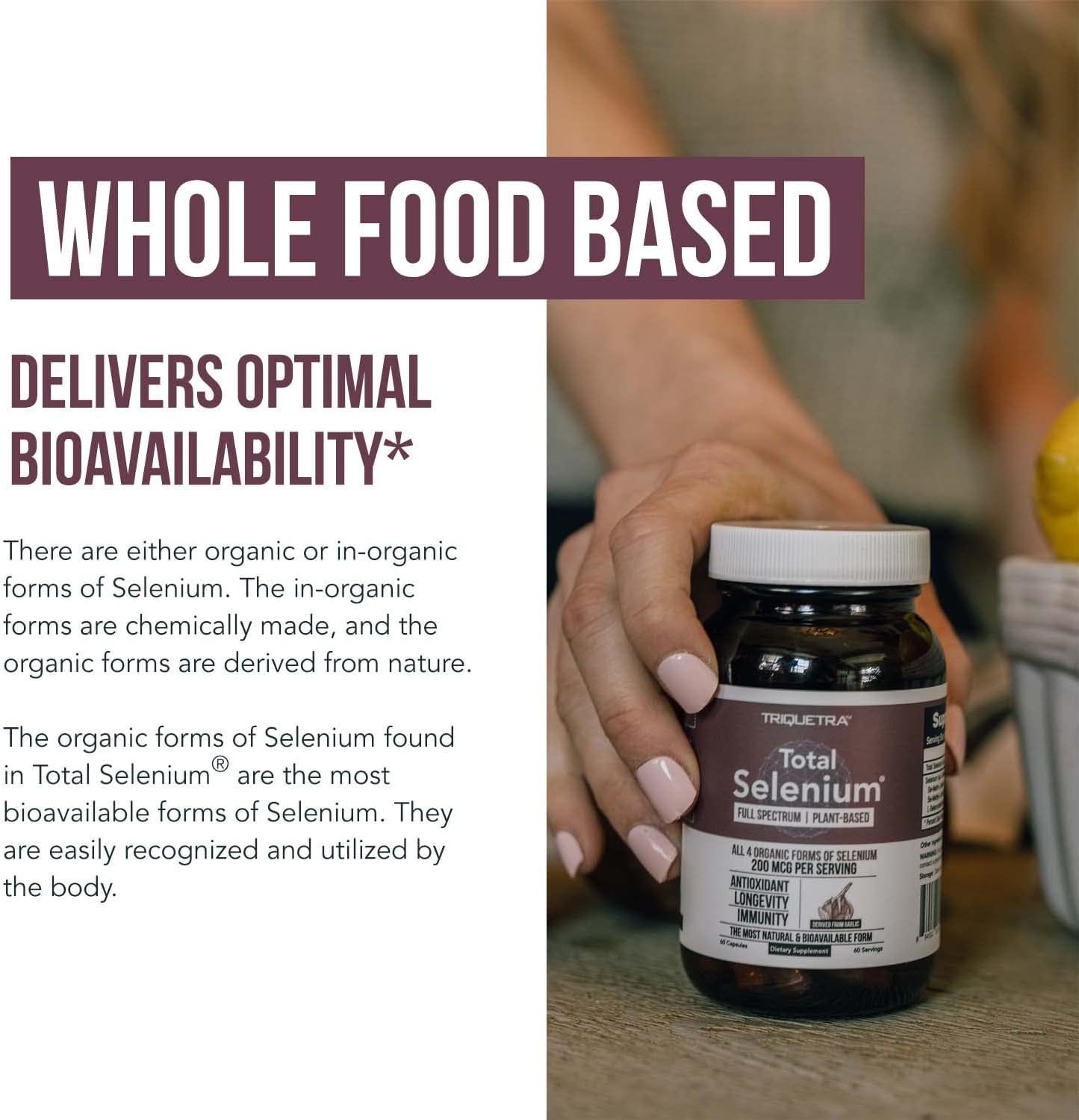 Total Selenium - 200 mcg, Plant-Based Selenium - Full Spectrum, Contains 4 Essential Organic Forms of Selenium Including Selenomethionine - Derived from Garlic - 60 Capsules