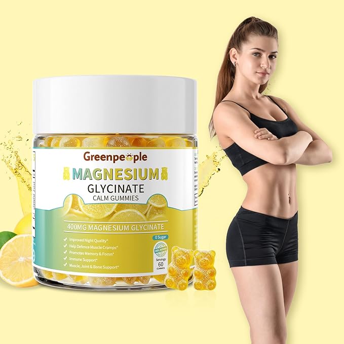 GREENPEOPLE Magnesium Glycinate Gummies 400mg - Sugar Free Magnesium Supplement with Magnesio Citrate, Vitamin D, and B6 for Calm Support & Sleep for Adults - High Absorption - Lemon Gummies