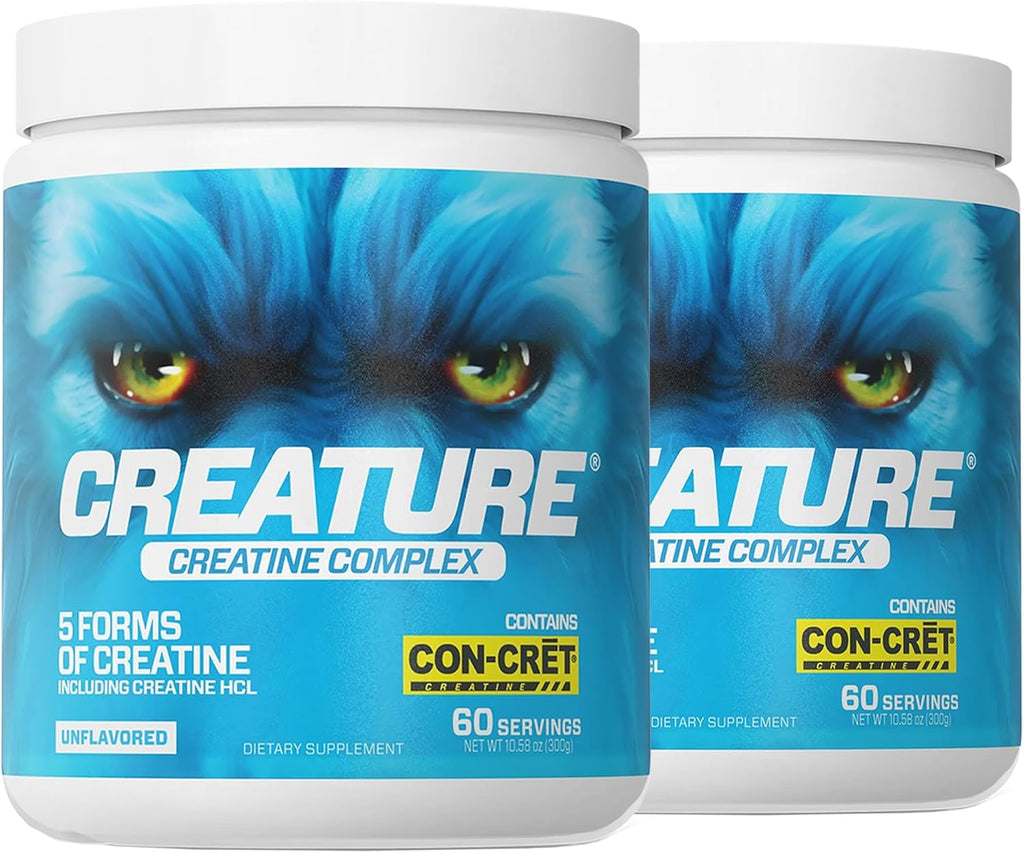 CREATURE® Creatine Complex - Creatine Monohydrate Powder with 5 Types of Creatine Including Con-Crēt® Creatine HCL, Promotes Muscle, Strength, Endurance, Brain Health, Unflavored, 300g, Pack of 2
