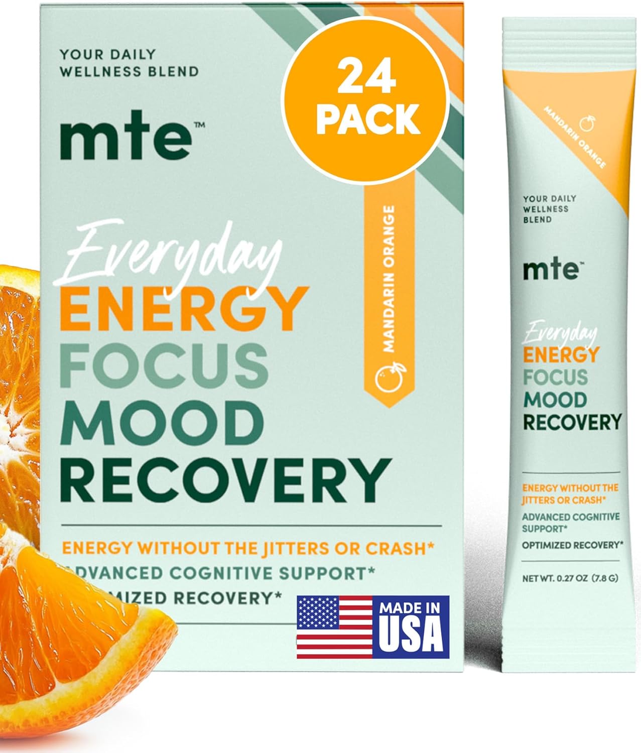 MTE Healthy Energy Drink Powder Packets | Caffeine Free & Sugar Free Energy | Boosted Focus and Productivity | 24 Drink Pouches | Paraxanthine Nootropic Supplement