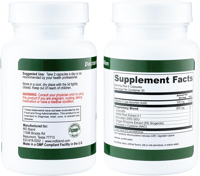 Allergy Relief Capsules with Quercetin, Nettle Root, Bromelain, & Acetyl L-Cysteine- Comprehensive Seasonal Allergy & Sinus Support Formula for Respiratory Wellness 60 Capsules (Pack of 2)