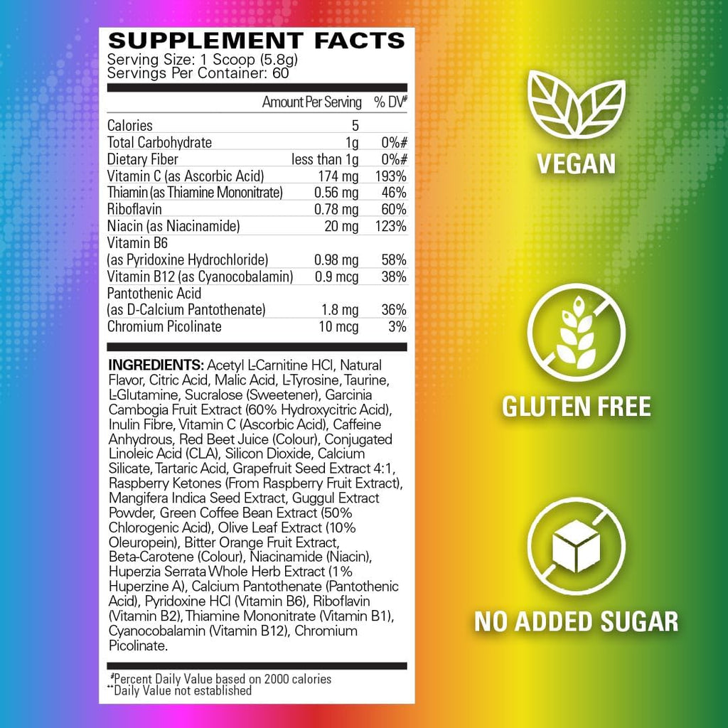 EHP Labs OxyShred Pre Workout Powder - Preworkout Powder with L Glutamine & Acetyl L Carnitine, Energy Boost Drink - Rainbow Candy, 60 Servings