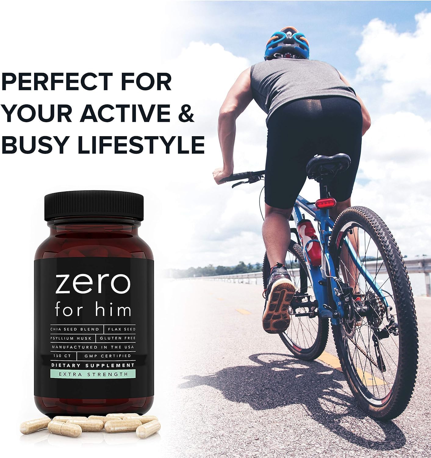 California Basics Extra Strength Fiber Supplements for Men (150 Count) - Daily Dietary Chia Flaxseed Psyllium Husk Vegan Capsules - High Fiber Supplement Pills Zero for Him Fiber Pills
