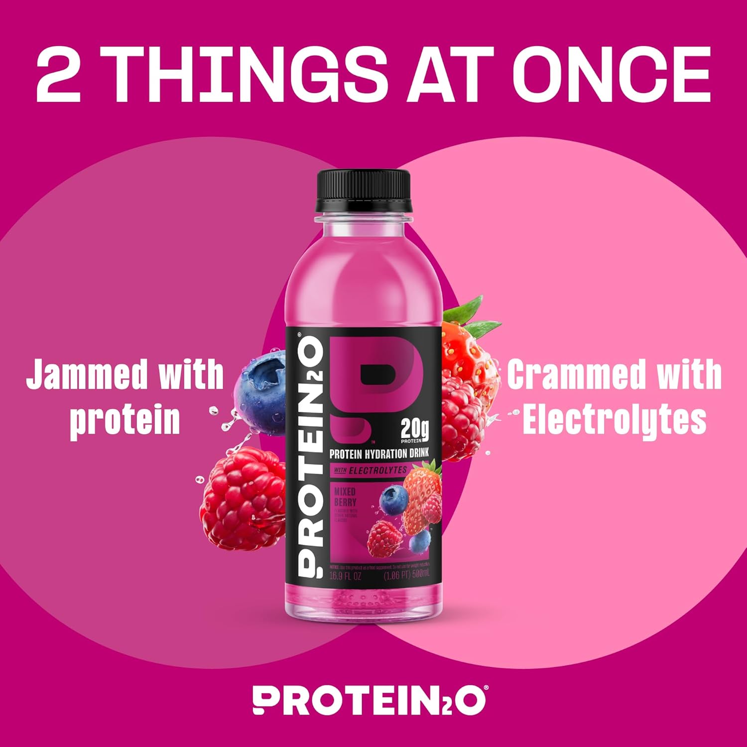 Protein2o Hydration Drink - 2-in-1 Liquid Clear Whey Protein Isolate and Electrolyte Drink - 20g Protein, Vitamins B5, B6 - Post-Workout Recovery - 16.9 Fl Oz - 12 Count Mixed Berry