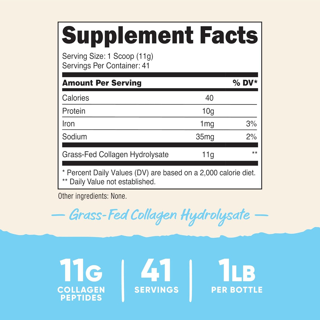 Nutricost Pure Collagen Hydrolysate (Bovine) Powder (2 Pack) - Grass Fed Bovine Collagen, 1LB Per Bottle