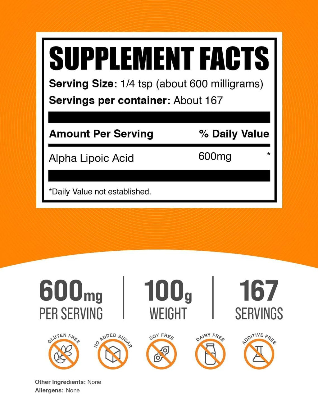 BulkSupplements.com Alpha Lipoic Acid Powder - ALA Supplement, Antioxidant Supplement - Gluten Free, 600mg per Serving, 100g (3.5 oz) (Pack of 1)